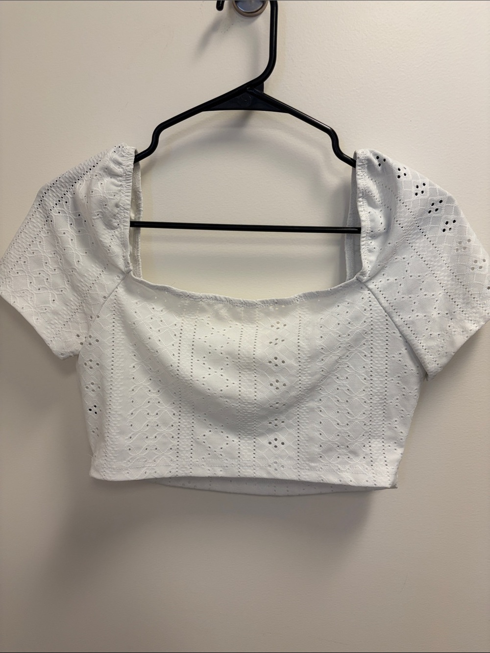 White Eyelet Square-Neck Crop Top